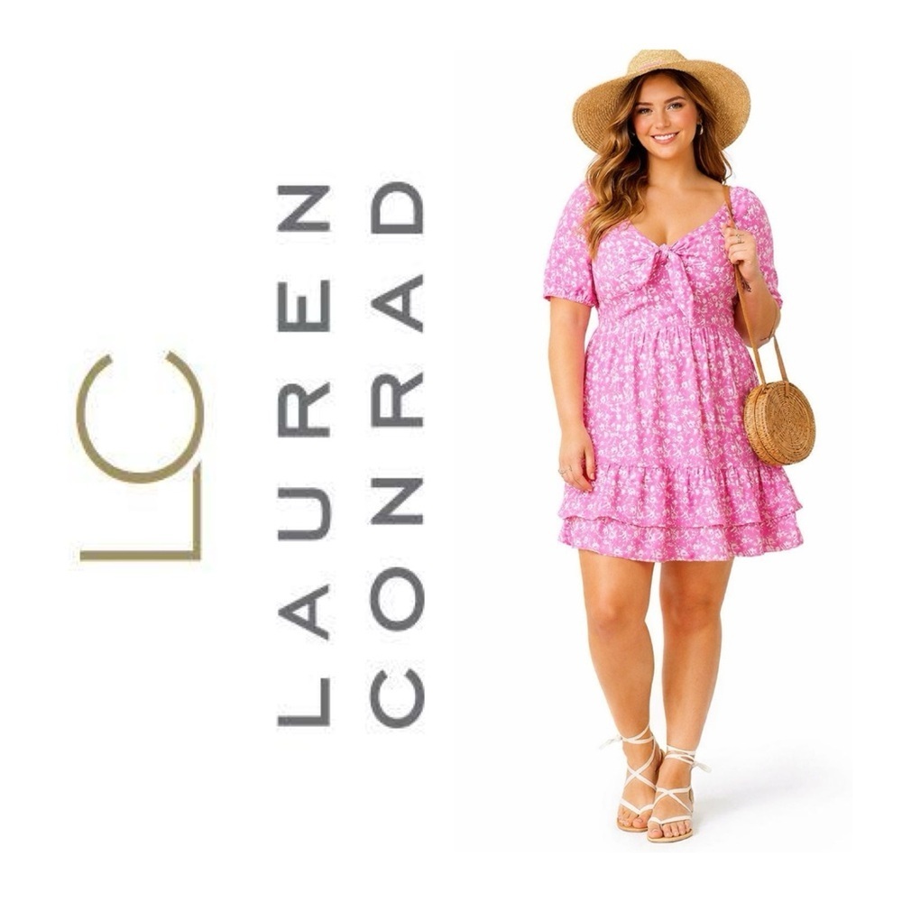 LC Lauren Conrad Pink Floral Tie Front Babydoll Dress